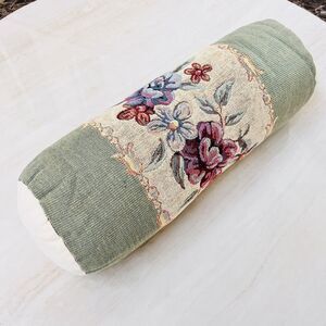 Vintage French Tapestry Floral Bolster Cushion Needlepoint Made in France 17”